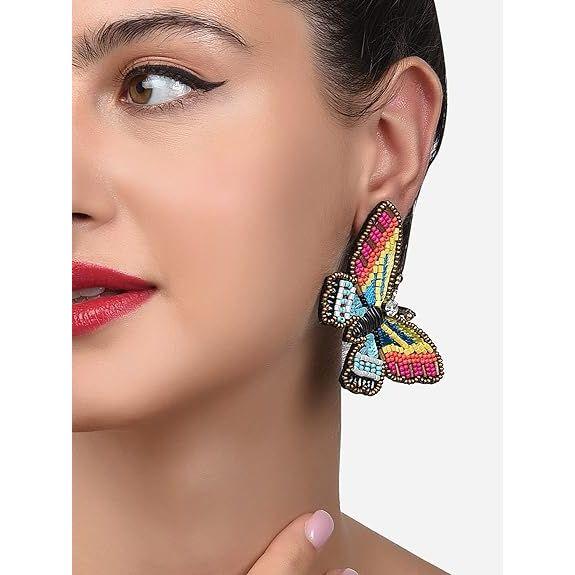 Multicolor Beaded Contemporary Butterfly Studs Earring For Women