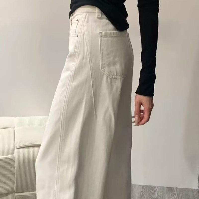 Autumn Winter High Waist Vintage Simple Wide Leg Denim Pants Women Solid Color All-match Loose Casual Jeans