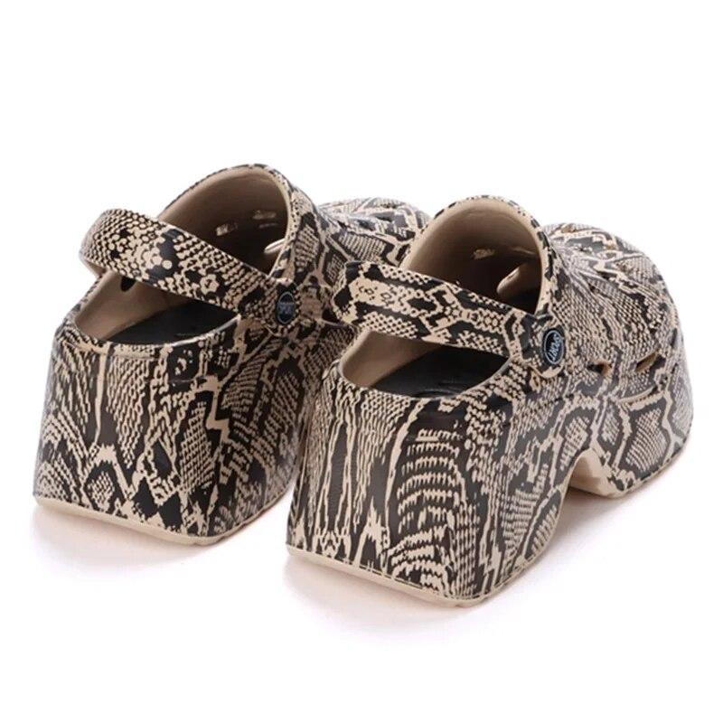 Fashion Rimocy Leopard Print 9Cm Women Hole Shoes Summer Thick Bottom Clogs for Woman Chunky Platform Slippers Non-Slip Garden Sandals