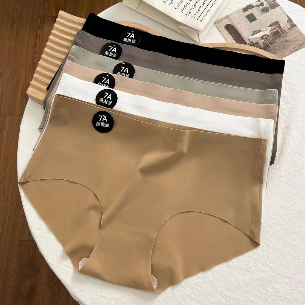 5PCS Seamless Mulberry Silk Underwear Ultral Thin Women's Panties Sexy High Elastic Invisible Briefs Soft Lingerie M-XL