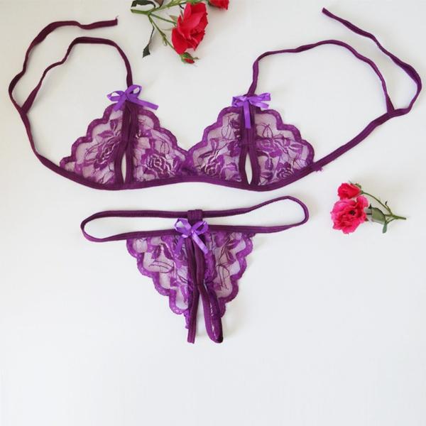 Open-crotch, lace-exposing, Sheer mesh  lace, extremely sexy, three-point realistic adult sex lingerie set, seductive clothing