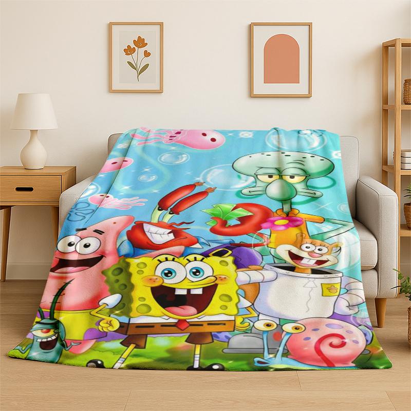 Cartoon S-SpongeBob Patrick Star Flannel Blanket Soft Warm Throw Blanket for Bedroom Living Room Bed Travel Camping Picnic Kid