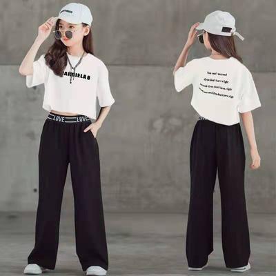 Sommer Kinder Trainingsanzug Teenager Mädchen Bekleidungssets Kinder Buchstaben Oberteile + Weitbeinige Hosen 2-teilige Outfits