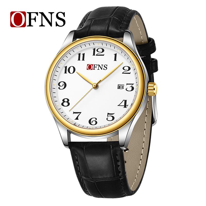 OFNS Couple's Wristwatch - Waterproof, Luminous, Quartz Watch with Steel or Leather Strap, Calendar Feature, for Casual or Business.