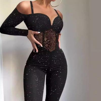 Tooxika 2024 New Lace Hollow Stitching Flash Highlights Suspenders Jumpsuit For Women