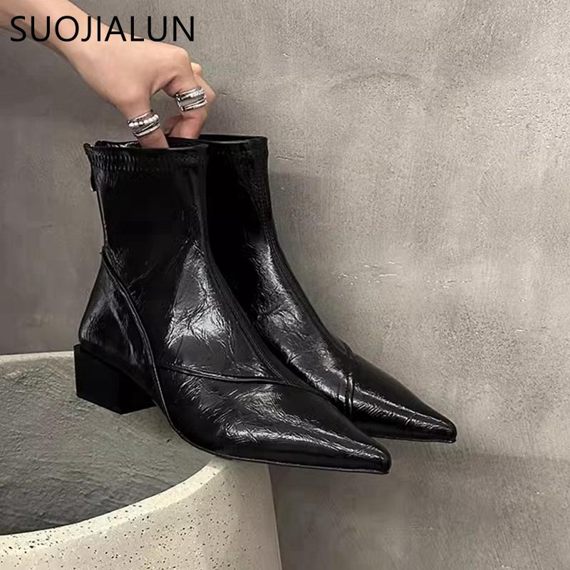 Winter New Brand Women Ankle Boots Fashion Pointed Toe Ladies Elegant Short Boots Square Low Heel Martins-boots