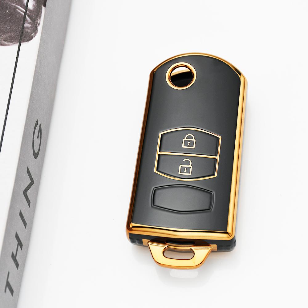2/3 Button Gold Edge Tpu Flip Folding Keyless For Mazda 3 5 6 Series M6 Rx8 Mx5 Remote Car Key Case Fob Shell Holder Accessories