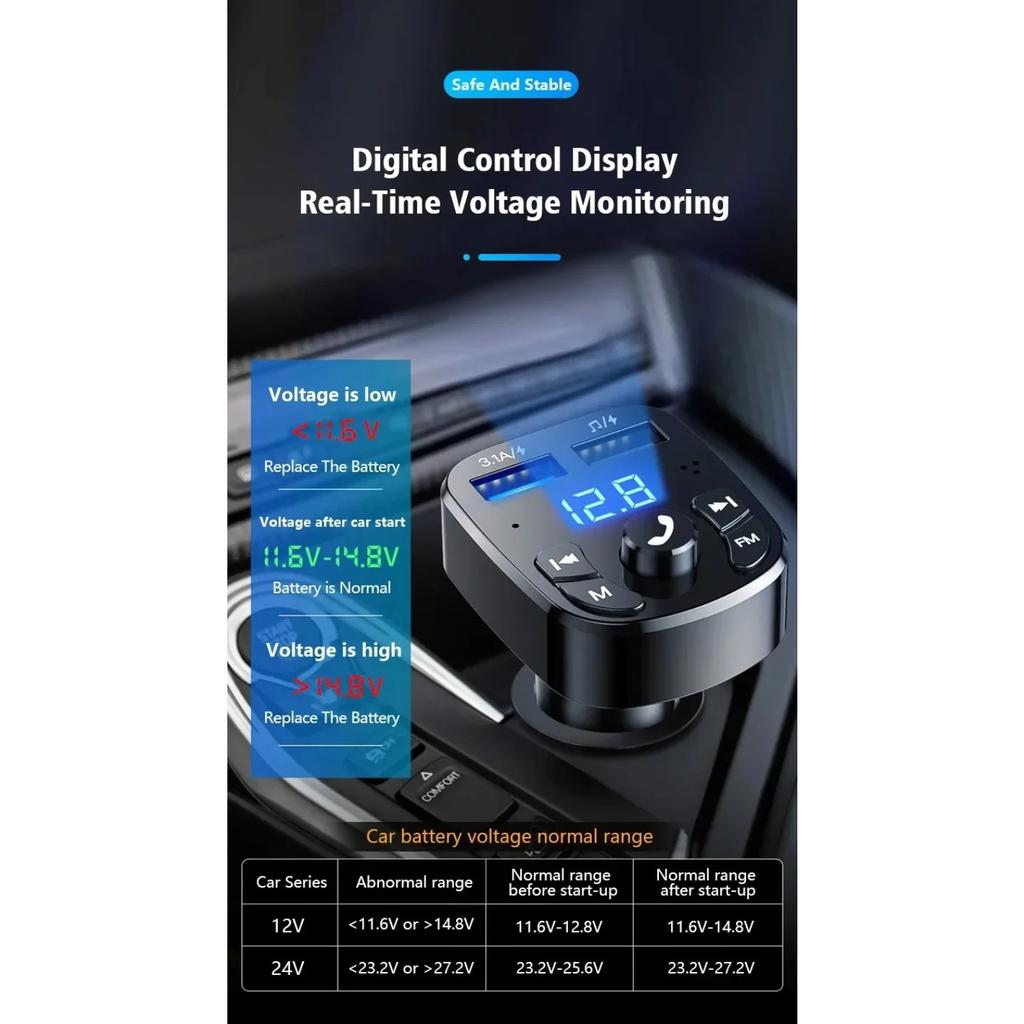 Dual Usb Fast Charger Car MP3 Player FM Bluetooth Receiver Bluetooth Compatible 5.0 FM Transmitter USB Flash Drive Plug Car Kit