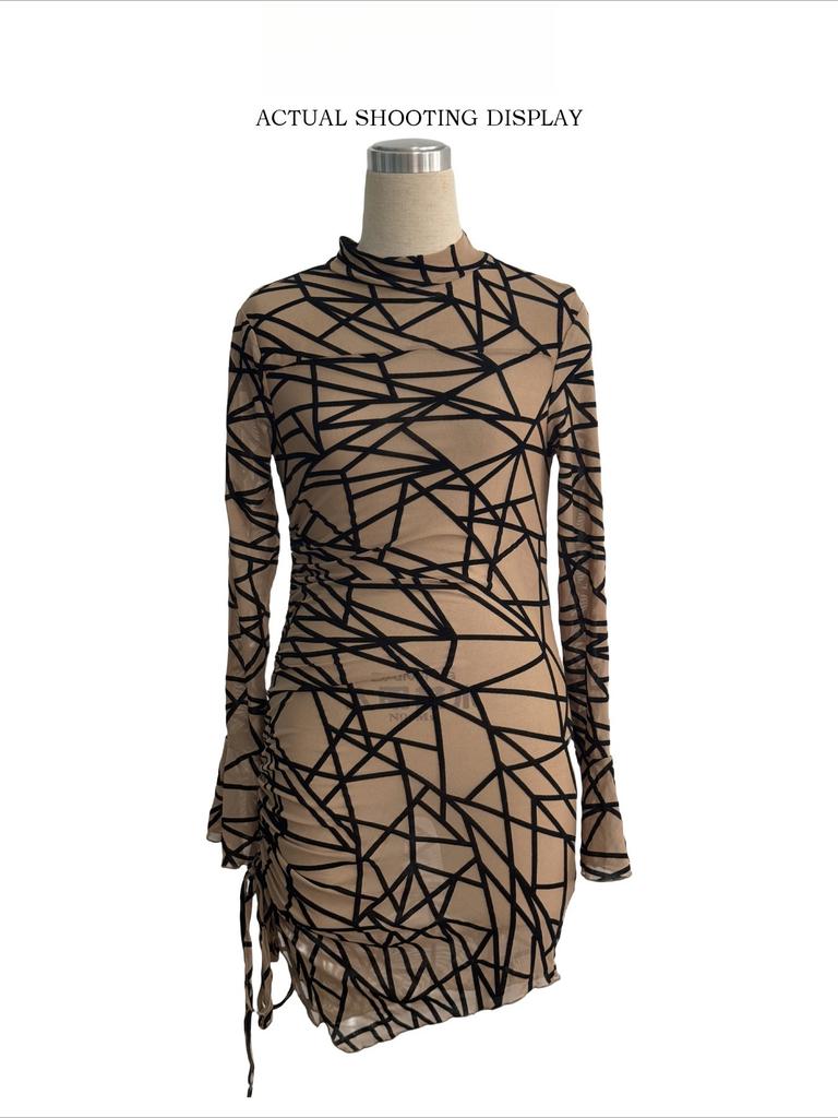 Autumn Winter Women Slim Fit Side Drawstring Small Stand Collar Long Sleeve Irregular Mini Dress Mature Style Retro Sexy Elegant Women Dress