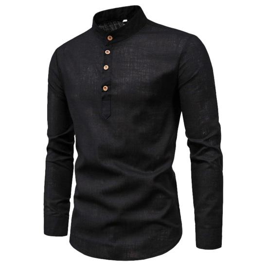 

Autumn Shirt Solid Color Stand Collar Long Sleeve Buttons Anti-pilling Business Pullover Slim Fit Plus Size Spring Shirt for Work 2XL чорний