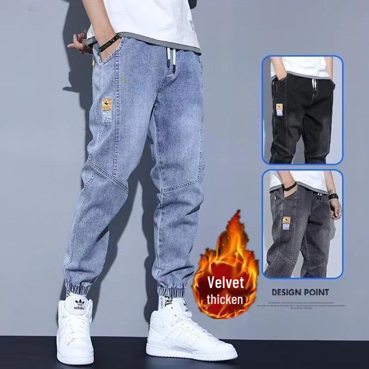 

Мужские зауженные джинсы на флисовой подкладке: Свободный, Удобный, Теплый и Прочный для Осени/Зимы. 2XL