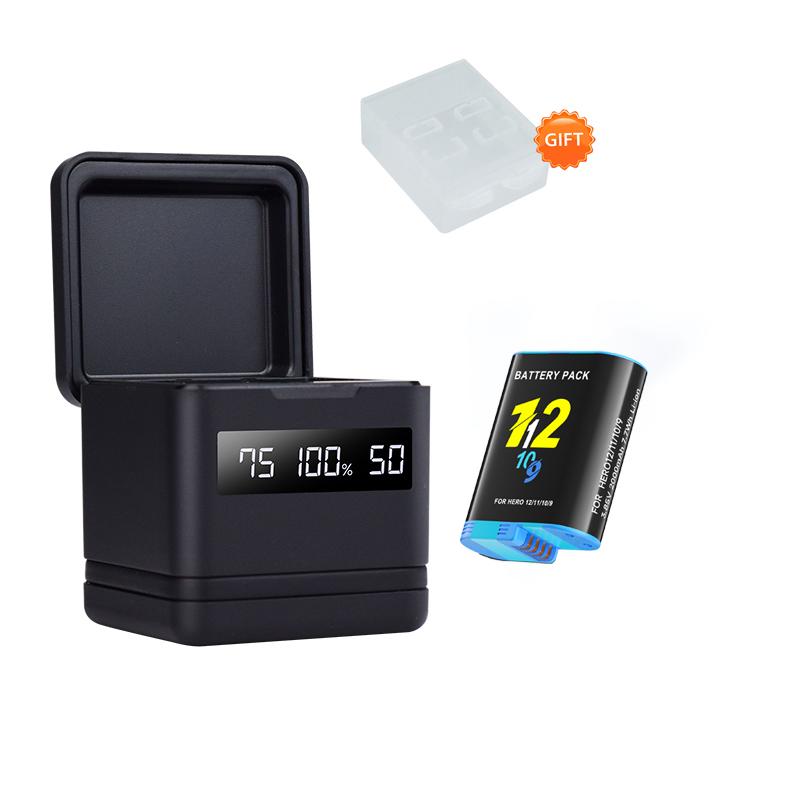 2000mAh Battery For Gopro Hero 9 10 11 12 Camera Battery with LCD 3-Slots Fast Charger Box For GoPro Hero12 11 Sport Cameras