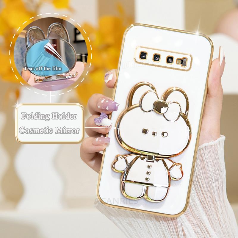 S 10 9 8 Luxury Plating Mirror Holder Case For Samsung Galaxy S10 S9 S8 Plus S10plus Note 8 9 10 20 Ultra Silicone Stand Cover
