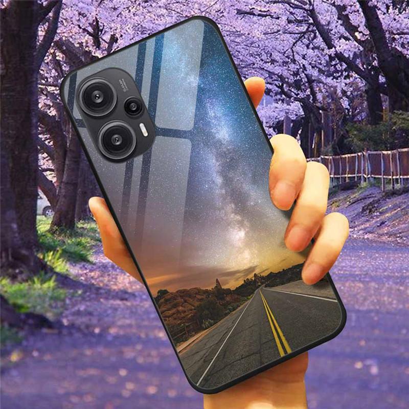For Xiaomi Poco F5 5G / F5Pro Case Tempered Glass Lake Moon Hard Phone Cover for POCO F5 Pro Capas Funda on PocoF5 Luxury Coque