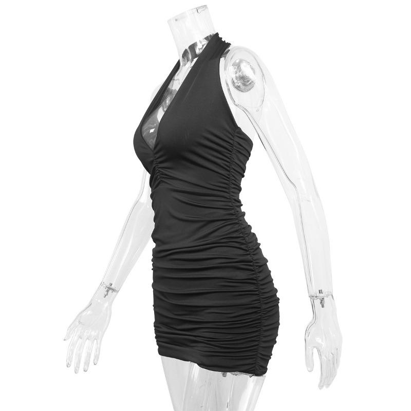 Sommer V-Ausschnitt Neckholder Neckholder trägerlos sexy schlicht plissiertes Kleid