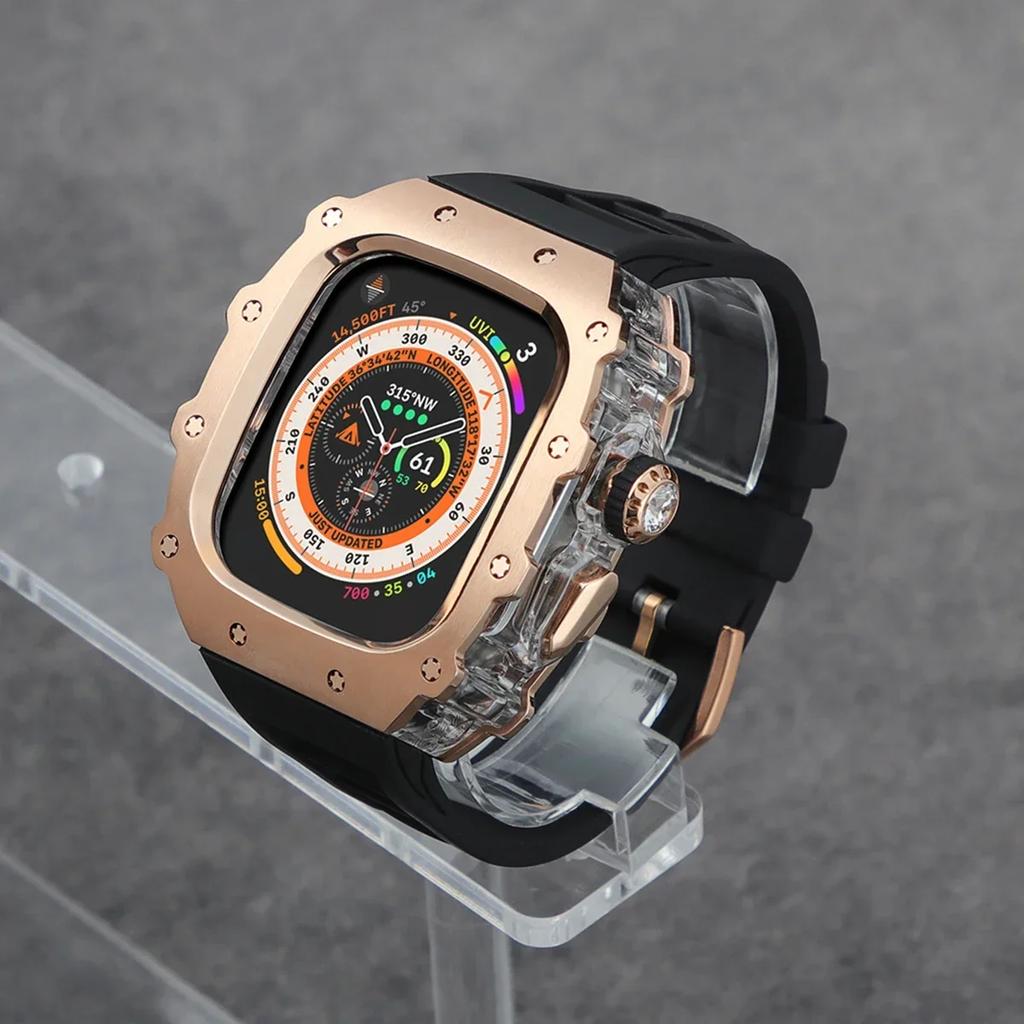Klasická luxusná modifikačná súprava pre Apple Watch Ultra 2 49mm Puzdro z nehrdzavejúcej ocele Pre IWatch 9 8 7 6 45mm 44mm Krištáľové tlačidlo Športový remienok