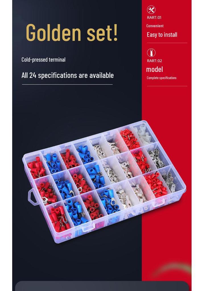 24 Styles Cold Crimp Wire & Tube Terminals Set, 1000pcs