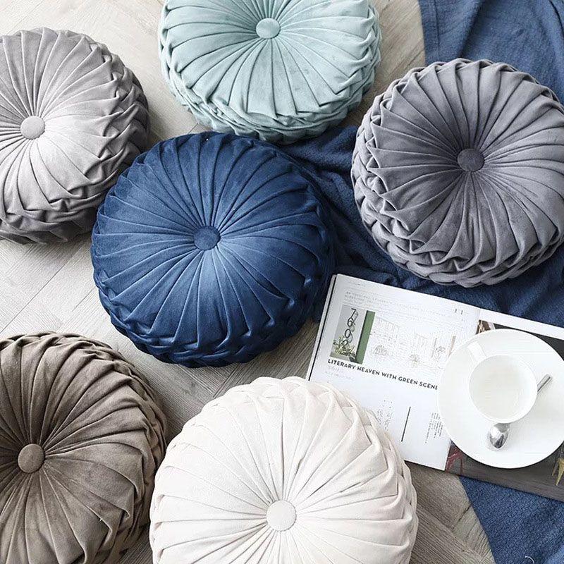 Luxurious Plush Pleated Round Pumpkin Pillow Soft Touch Couch Cushion Floor Decor