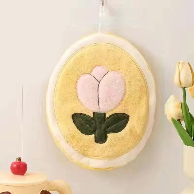 Highly Absorbent Floral Hand Towel Gentle Plush Fabric Hanging Towel Quick Drying For Sensitive Skin Households