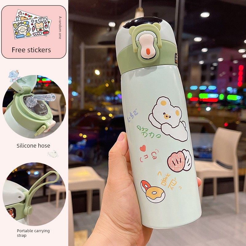 Large Capacity Thermos Cup Primary School Girls Water Cup with Straw Good-looking Maternity Cute Portable Children Cup