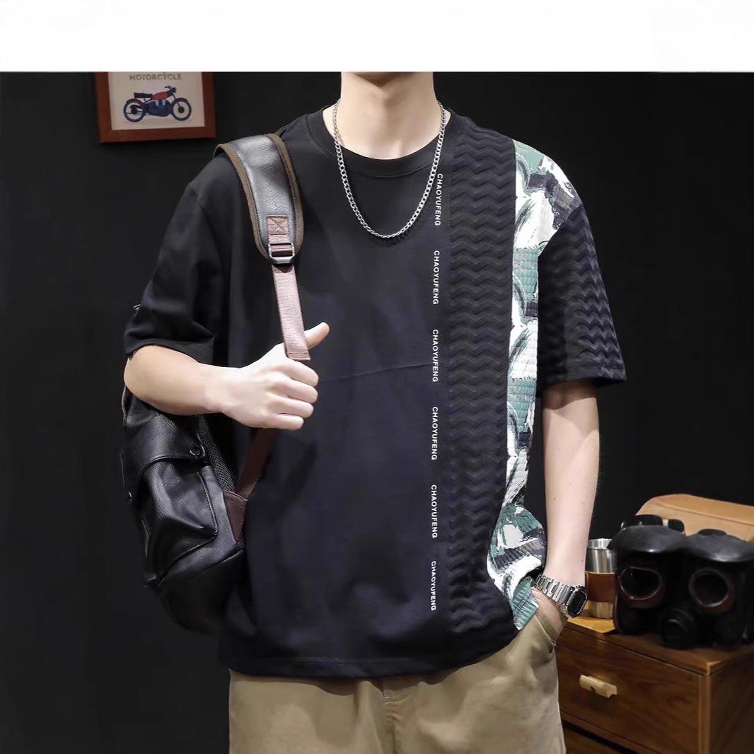 

Men s Floral Patchwork Cotton Crew Neck Loose Fit Tee M