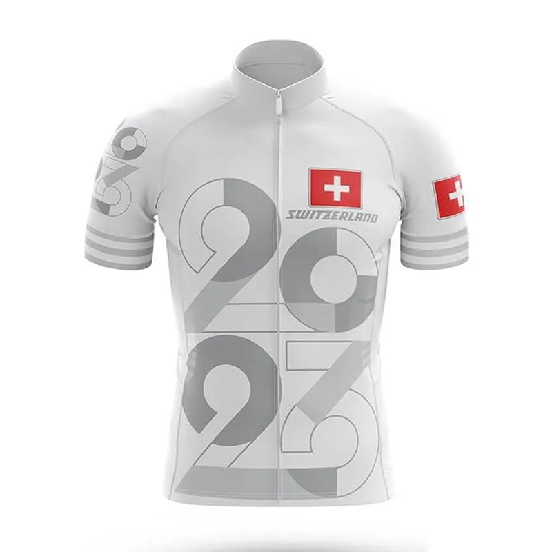 Set Maglia da Ciclismo Rossa Svizzera per Uomo, Tuta Sportiva Degradé per Mountain Bike, Abbigliamento Sportivo Estivo, 2026