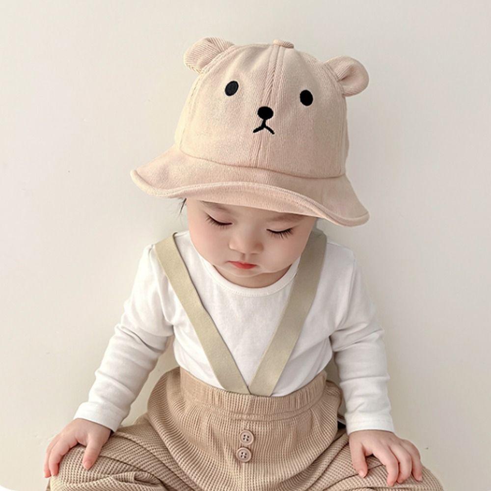 Solid Color Baby Bucket Hat Cotton Boys Girls Sunhat Cute Baby Bear Hat  Toddler