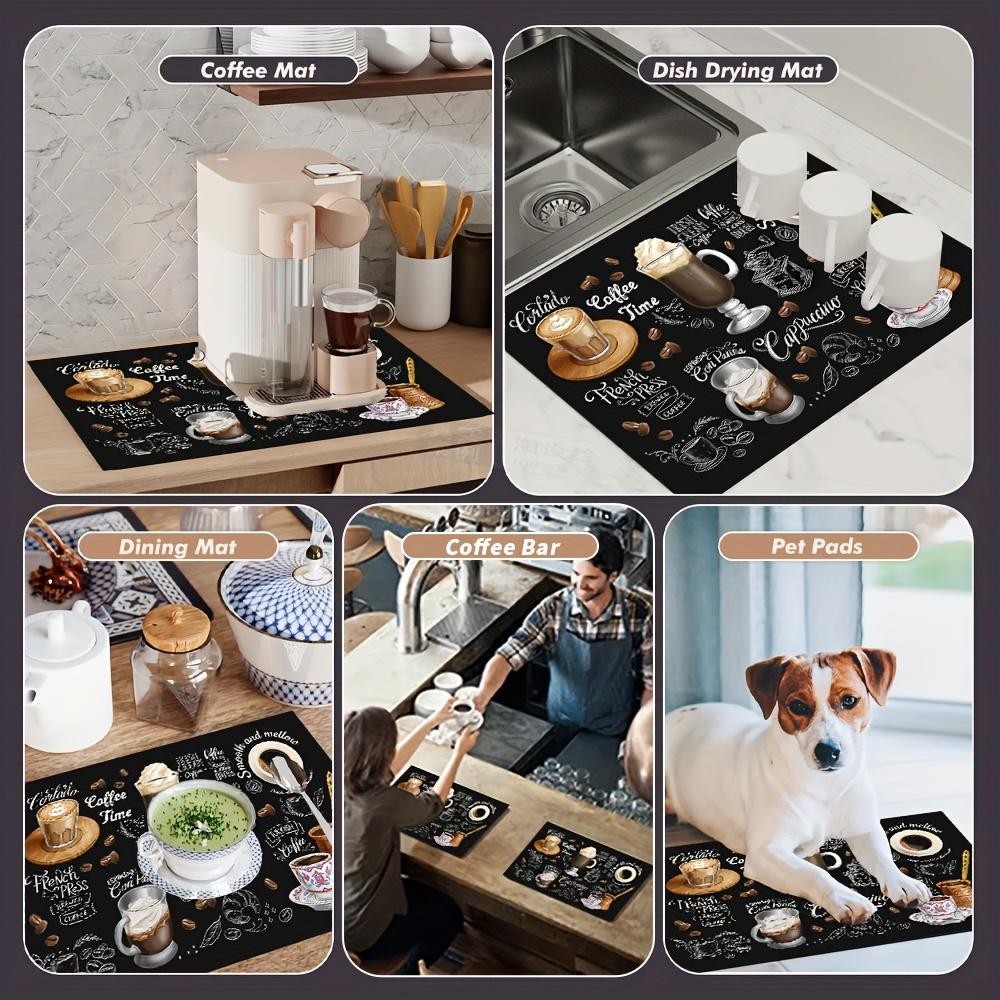 VIKAMA Vintage Coffee Machine Mat Absorbent, Non-Slip Kitchen Worktop Mat Plate and Bowl Coaster Kitchen Accessories