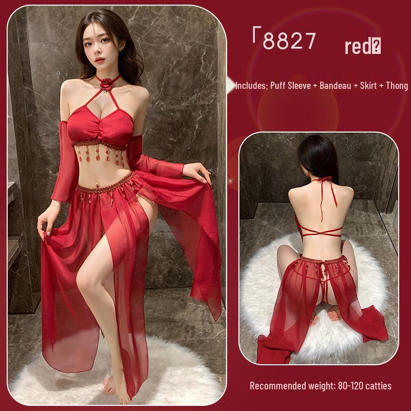 Fantasy Sexy Three-Point Split See-Through Hanfu Lingerie with Tassel Skirt