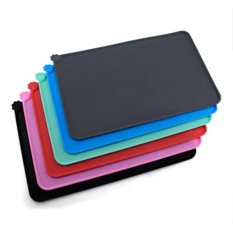 

Силиконовый антипригарный водонепроницаемый коврик для кормления домашних животных с высокими бортиками для собак и кошек, лоток для щенков, подставка-коврик для воды 48x30cm синий