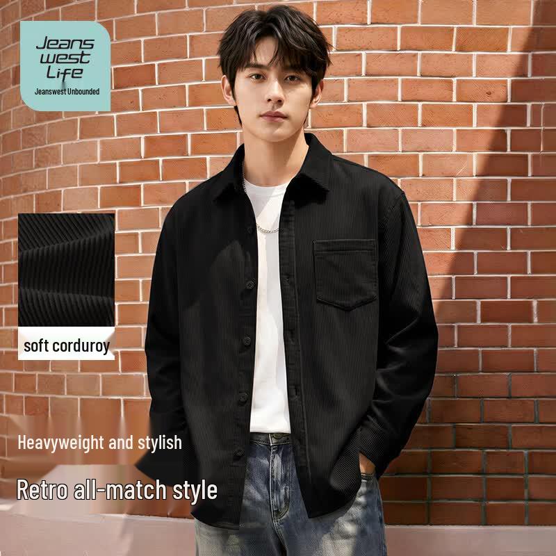 JEANSWEST LIFE Men s Heavyweight Corduroy Lapel Shirt Jacket 3XL чёрный