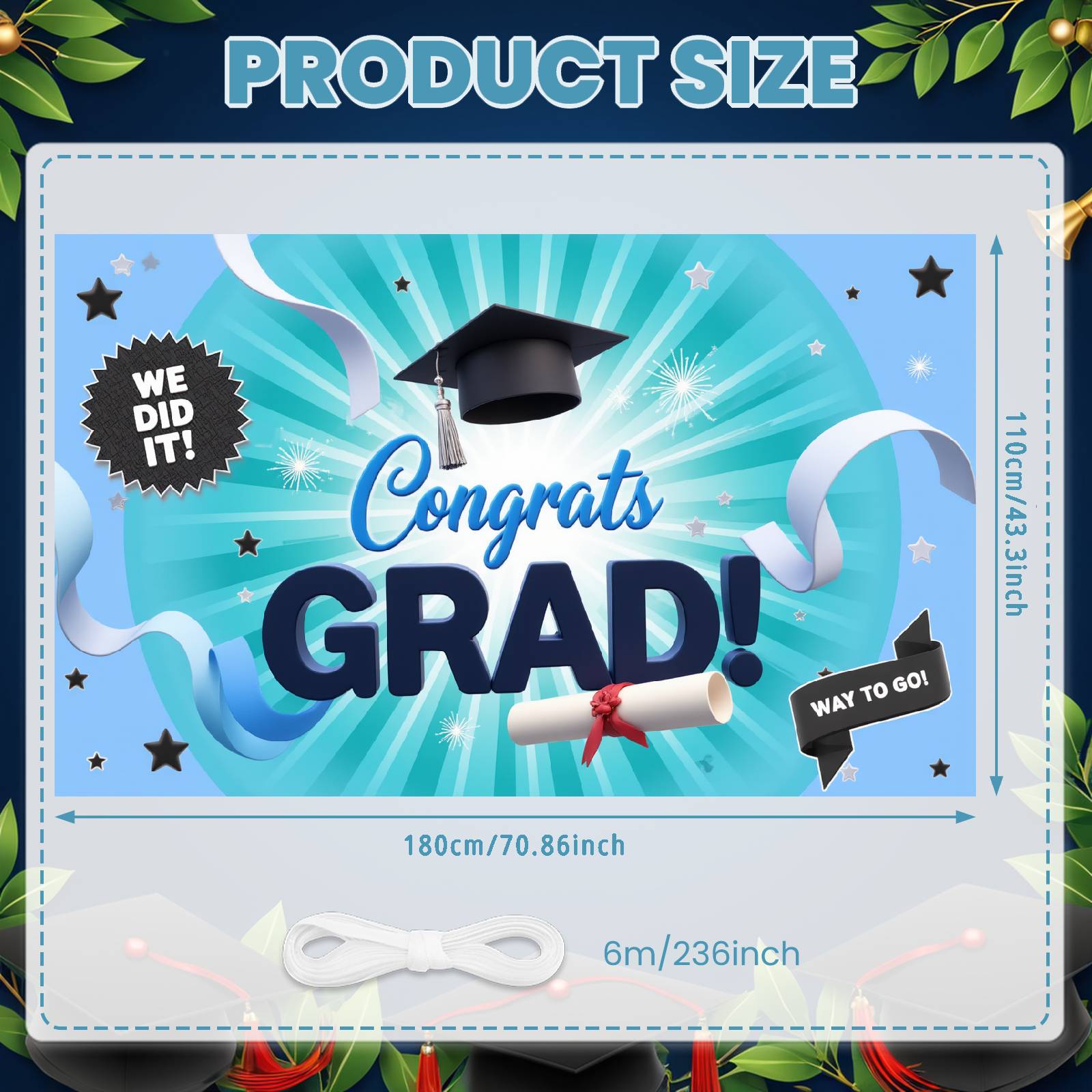 Achievement Display Blue Theme Success Background Graduation Backdrop Star Pattern Graduation Banner For Academic Event High
