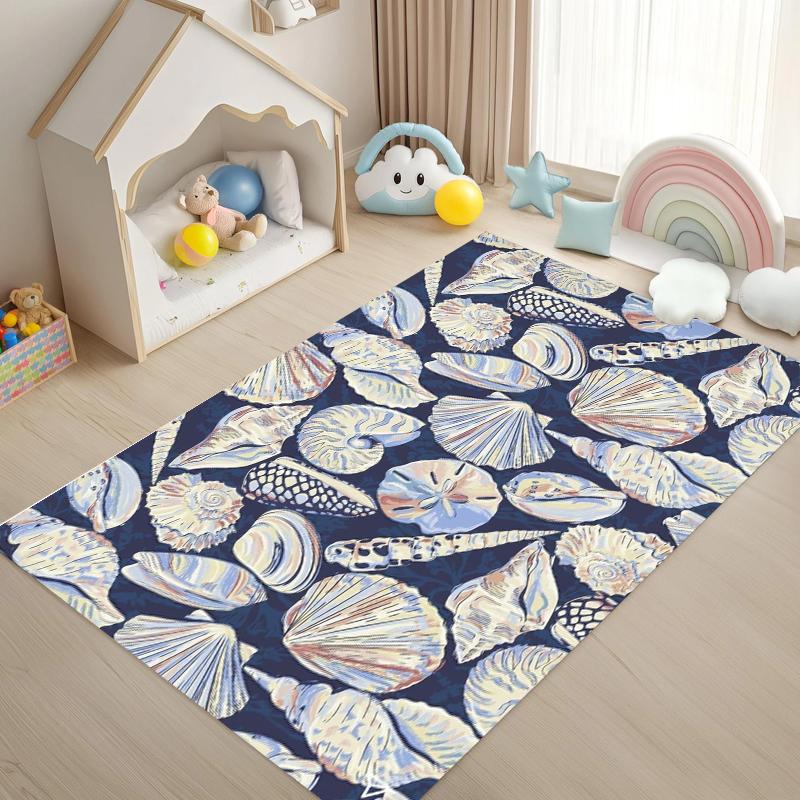 Starfish Shell Coral Marine Organisms Pattern Carpet for Living Room Decor Bedroom Rug Sunroom Terrace Vacation Sofa Floor Mat