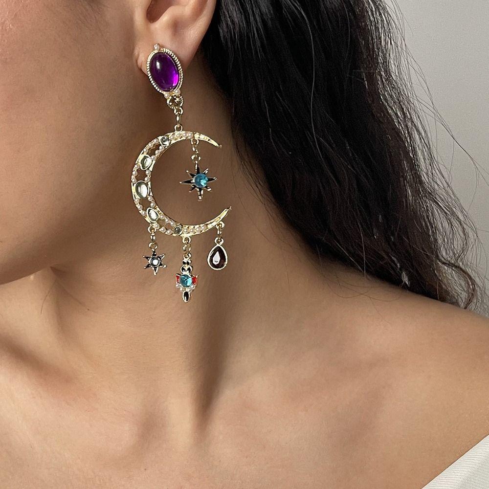 Medieval Style Dangle Earring Handmade Crystal Earrings Retro Sun&Moon Earrings  Birthday Gift