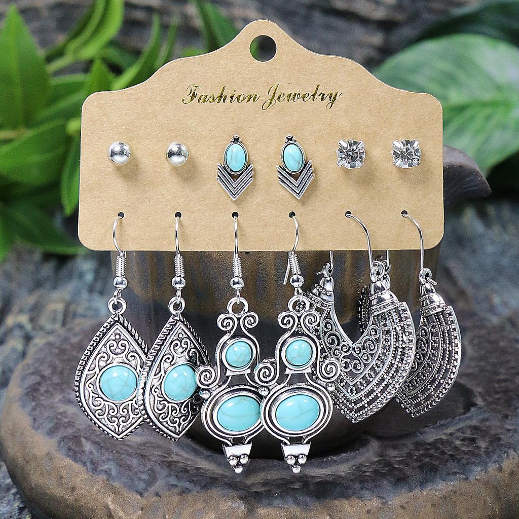 Ethnic Style Earrings for Women&Teen Girls Vintage Silver Geometric Shape Easy to Wear Match Various Outfits Gifts
