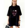 Black Oversized T-Shirt With Floral Design And Russian Text For Casual Wear