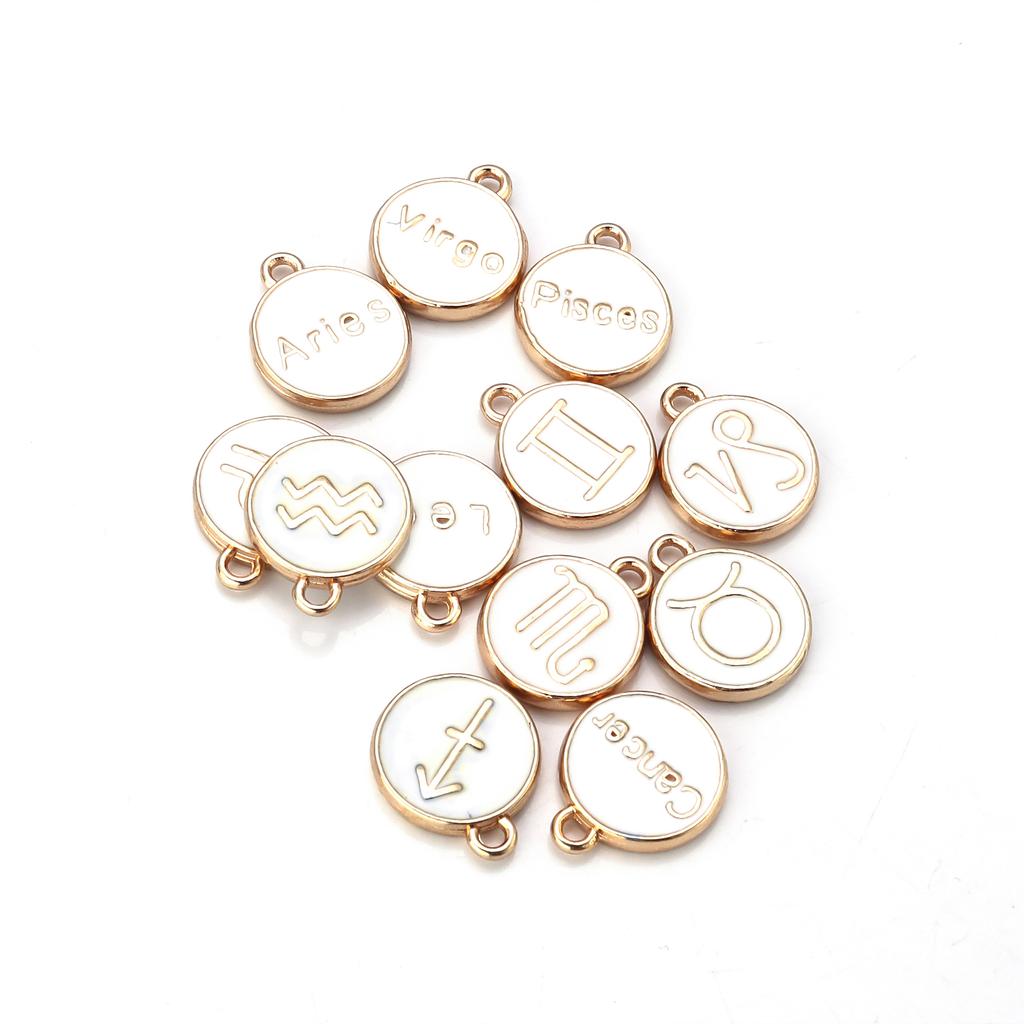 12Pcs/lot Alloy Drip Oil Charm Color Twelve Constellations Enamel Pendant for Jewelry Making DIY Bracelet Necklace Accessories