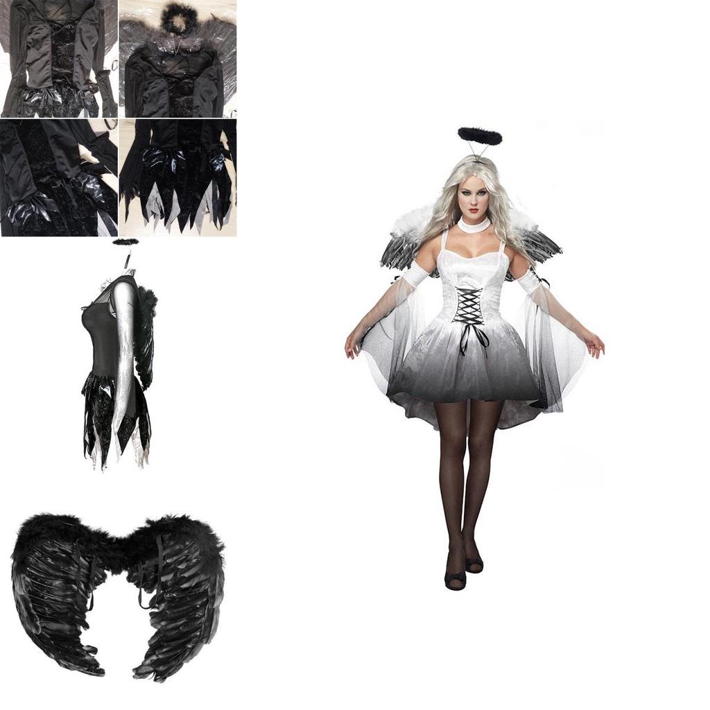 Costume da Angelo Demone Nero da Donna per Halloween Travestimento Festa al Bar Fantasma Cosplay