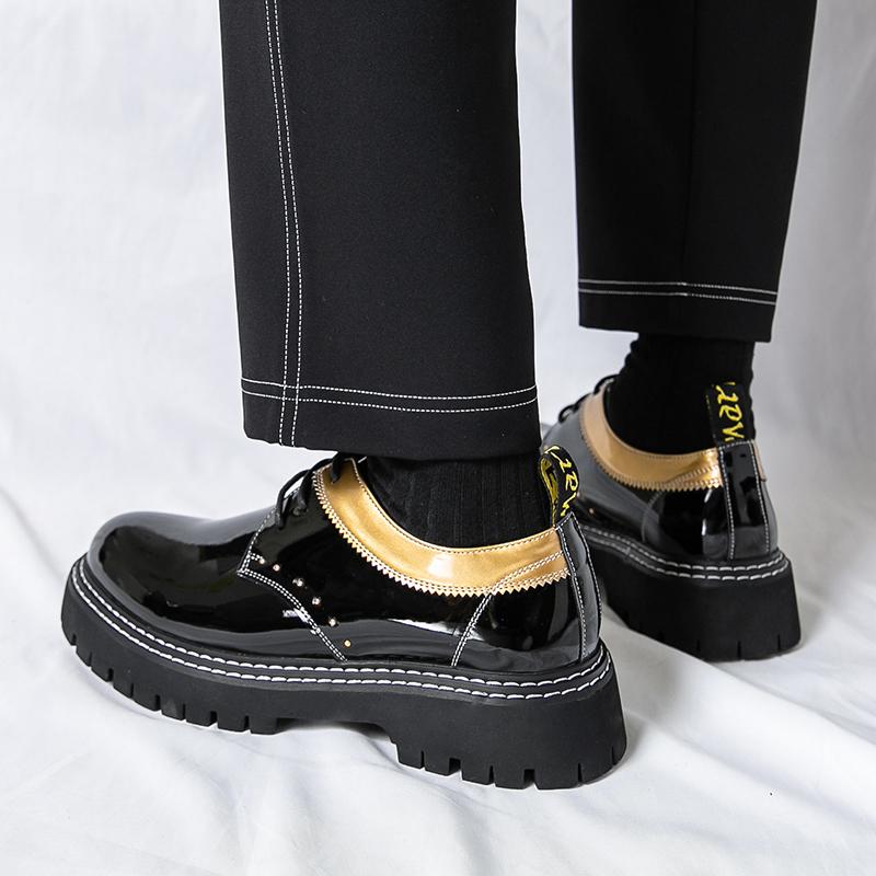 Fashion Casual Thick Soled Leather Shoes Trendy Men's Styles Fashion Daily Party Outdoor Street Walking Black Shoes DRESS New