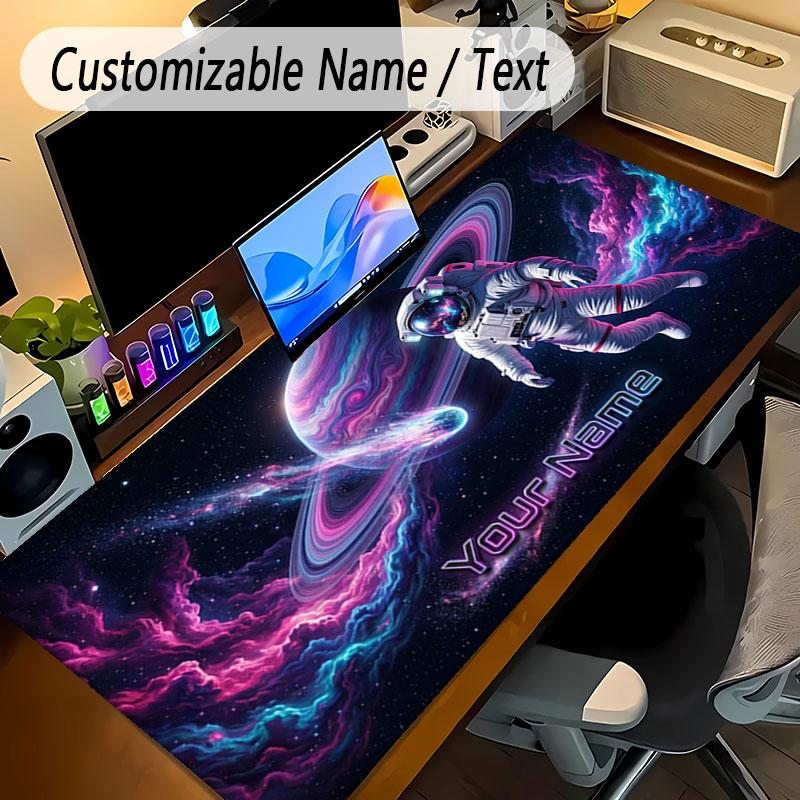 Astronaut Space Theme Personalized Mouse Pad Custom Name Text Non Slip Desk Pad For Laptop Office Desktop