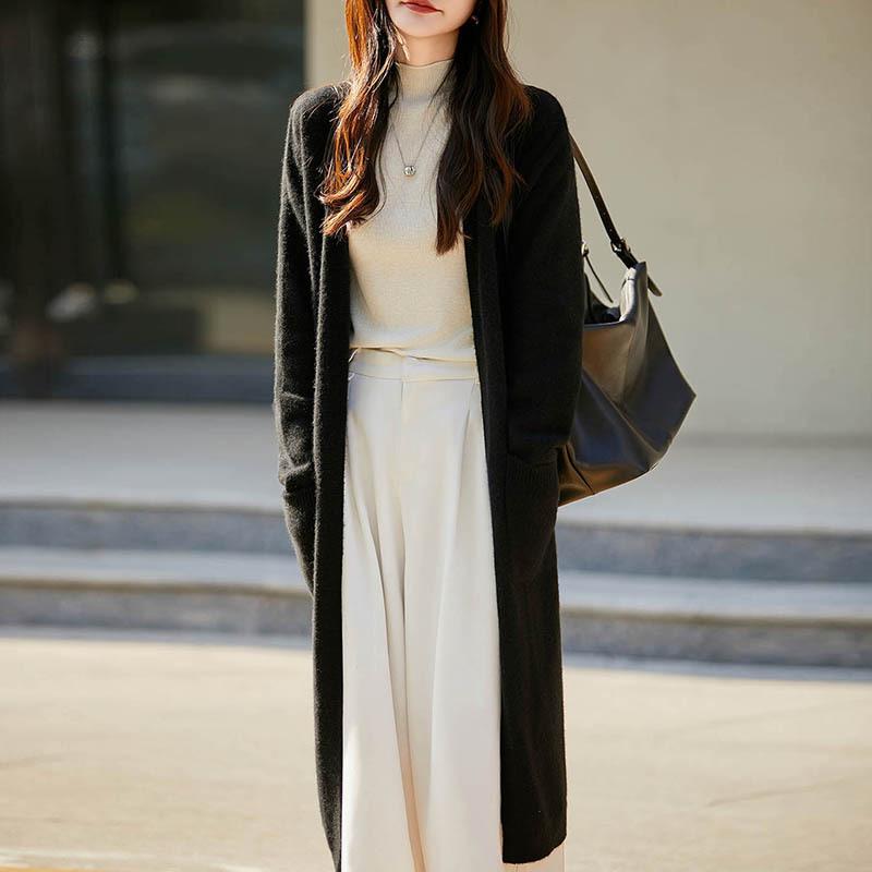 Autumn And Winter New Wool Cardigan Women'S Long Knitted Coat Loose Solid Color Fashion Thin Temperament Coat