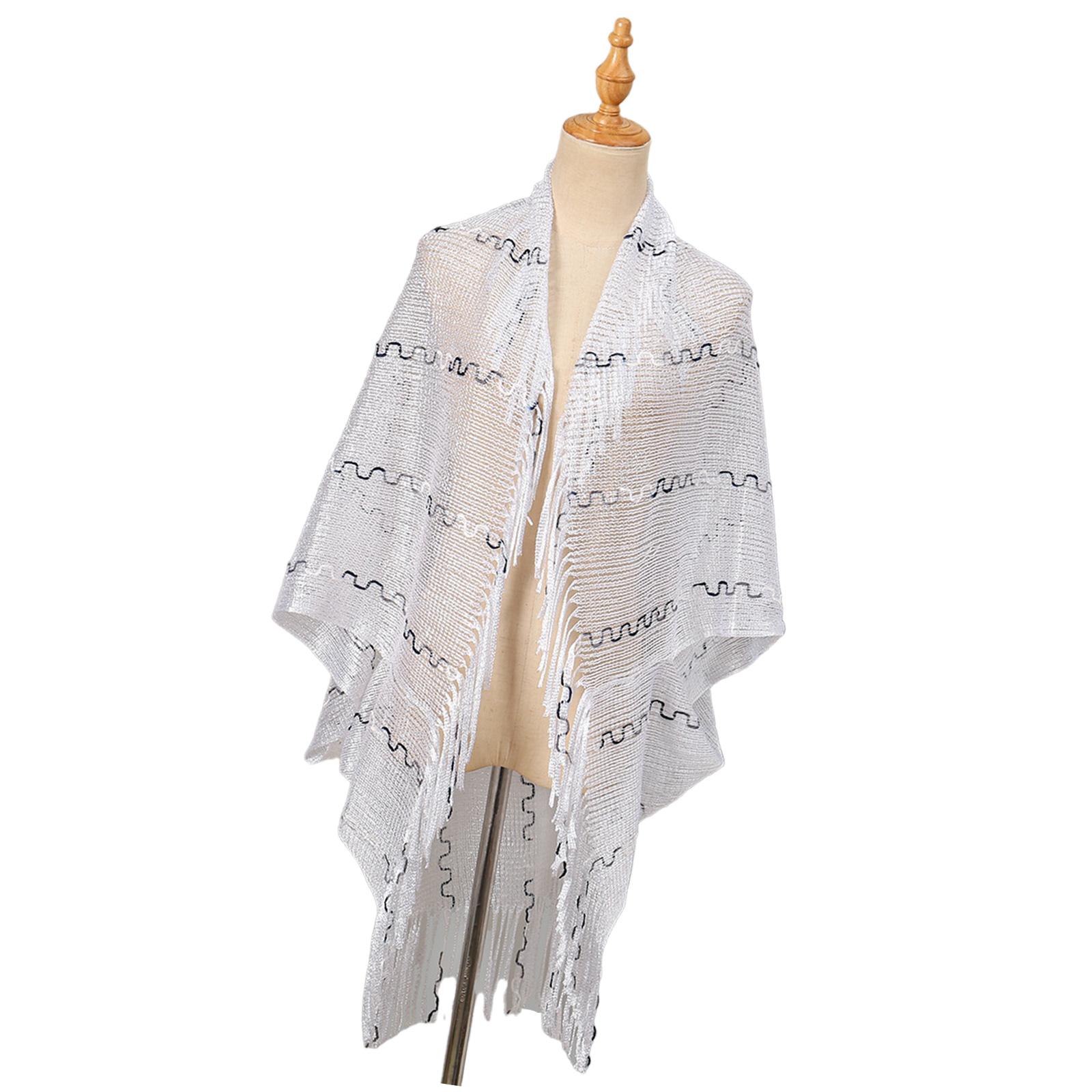 

Elegant Women Shawl Wrap for Evening Dress Solid Color Lightweight Scarf Hollowed Tassels Long Shoulder Wrap