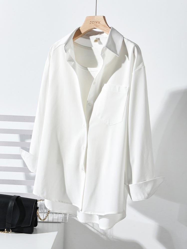 Women's White Non-Iron Wrinkle-Free Shirt Jacket - Plus Size, Loose Fit, Simple Commute Style for Spring and Autumn 2026