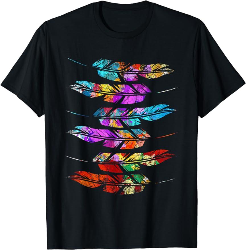 

Indigenous Heritage Colorful Feathers Indian Native American T-Shirt Best Selling Four Seasons Man Indianer Motorcycle TShirt S