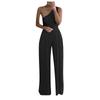 Einschultriger ärmelloser Overall für Damen Modedruck Weite Beine Hosen Strampler Eleganter Overall mit hoher Taille