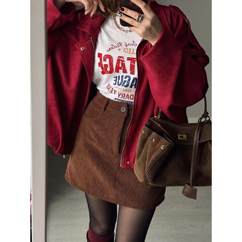 Spring Corduroy Mini Skirt Burgundy Women Brown Vintage A Line Short Skirts Short Corduroy Beige