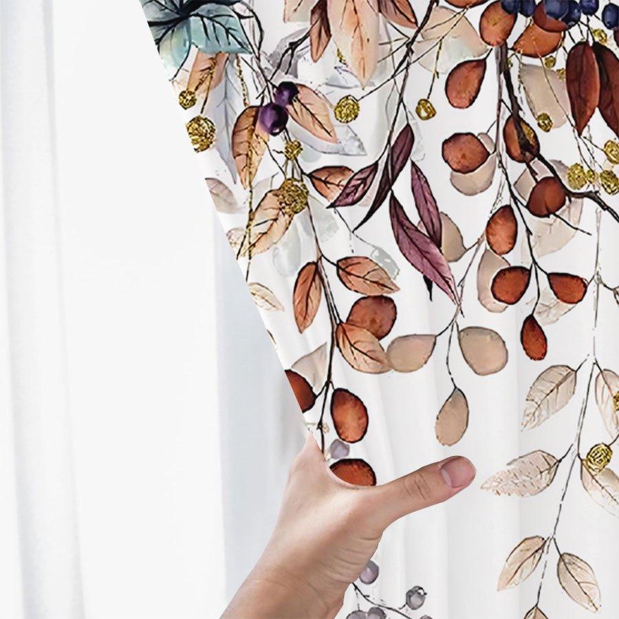 2pc Brown Leaf Print Curtains On White Background   Polyester Fabric   Machine Washable   Suitable for Living Room   Bedroom   Study