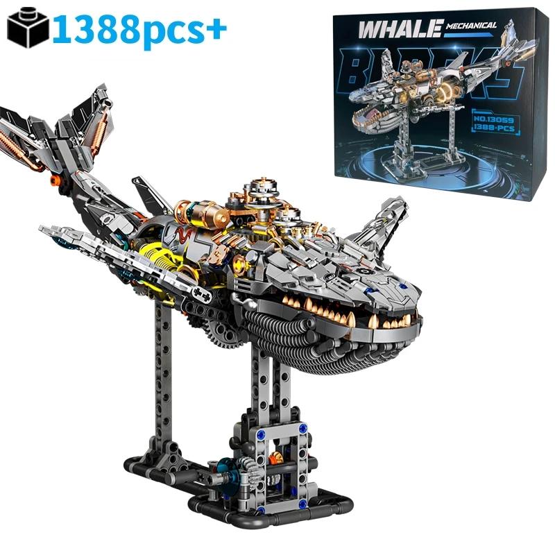 STEM Mechanische Meeresbewohner Bausteine Beweglicher Wal Oktopus Mantarochen Piranha MOC Kreative Desktop-Dekoration Geschenk