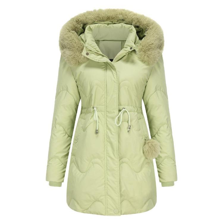 Women's Warm Parka Cotton Coat with Detachable Hood Autumn Winter Mid-length Coat