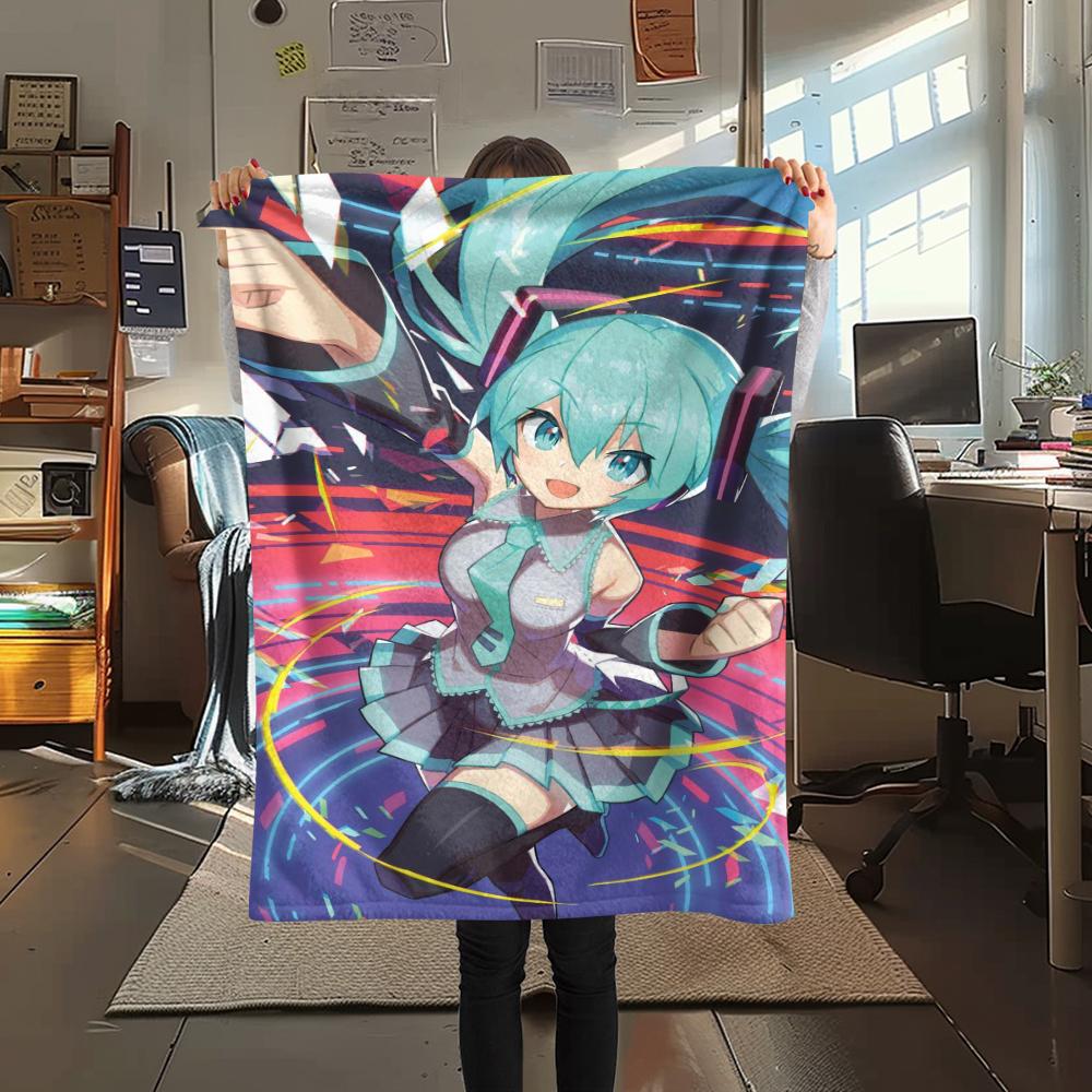 1 ks flanelová deka s potiskem anime Miku, Vysoká kvalita, Pohodlná pro všechna roční období, Domácí dekorace, Teplo a pohodlí, Perfektní jako dárek